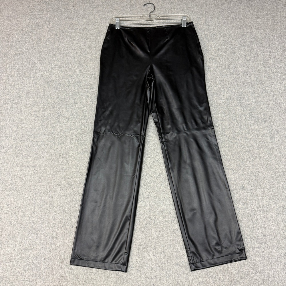 Newport News Faux Leather Pants Size 4 Black PU Straight Leg Trousers Edgy Moder
